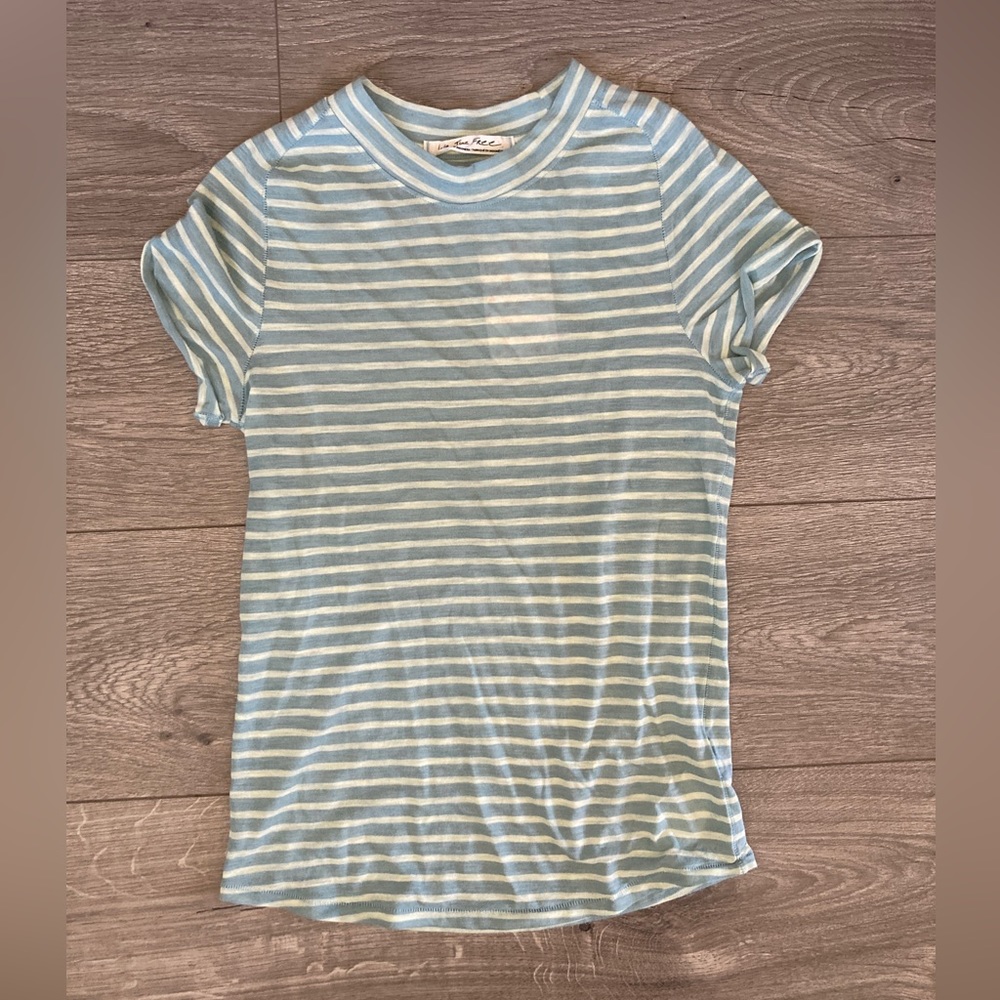 Free People light mint green white stripes short sleeve top tshirt nwt